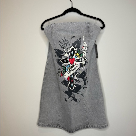 Ed Hardy Cross Denim Mini Dress - Grey - Picture 2 of 11